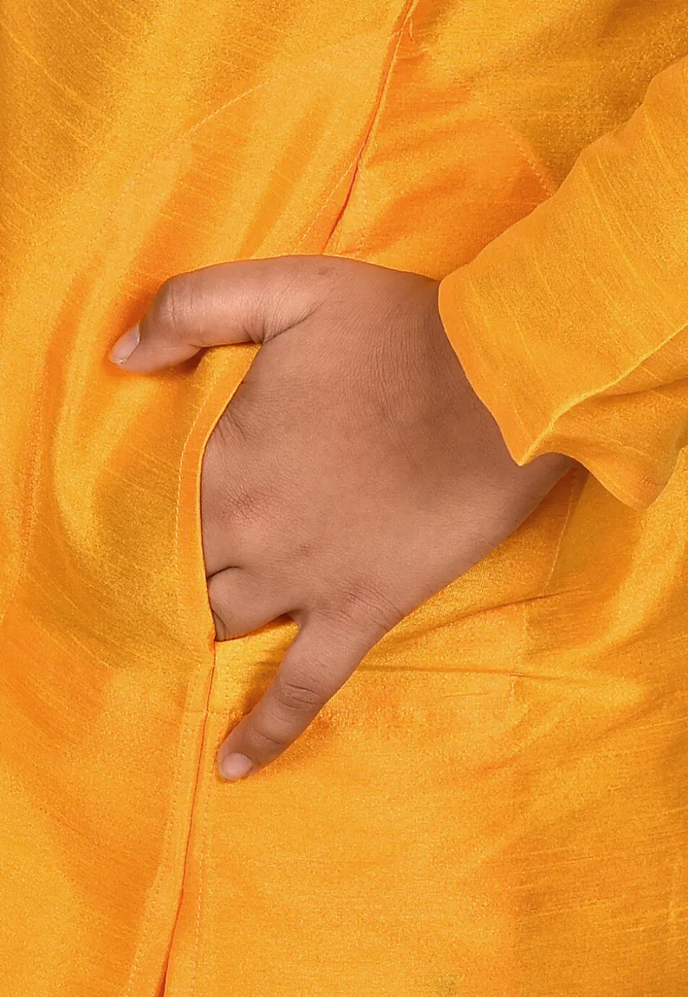 Solid Color Dupion Silk Kurta Set in Mustard