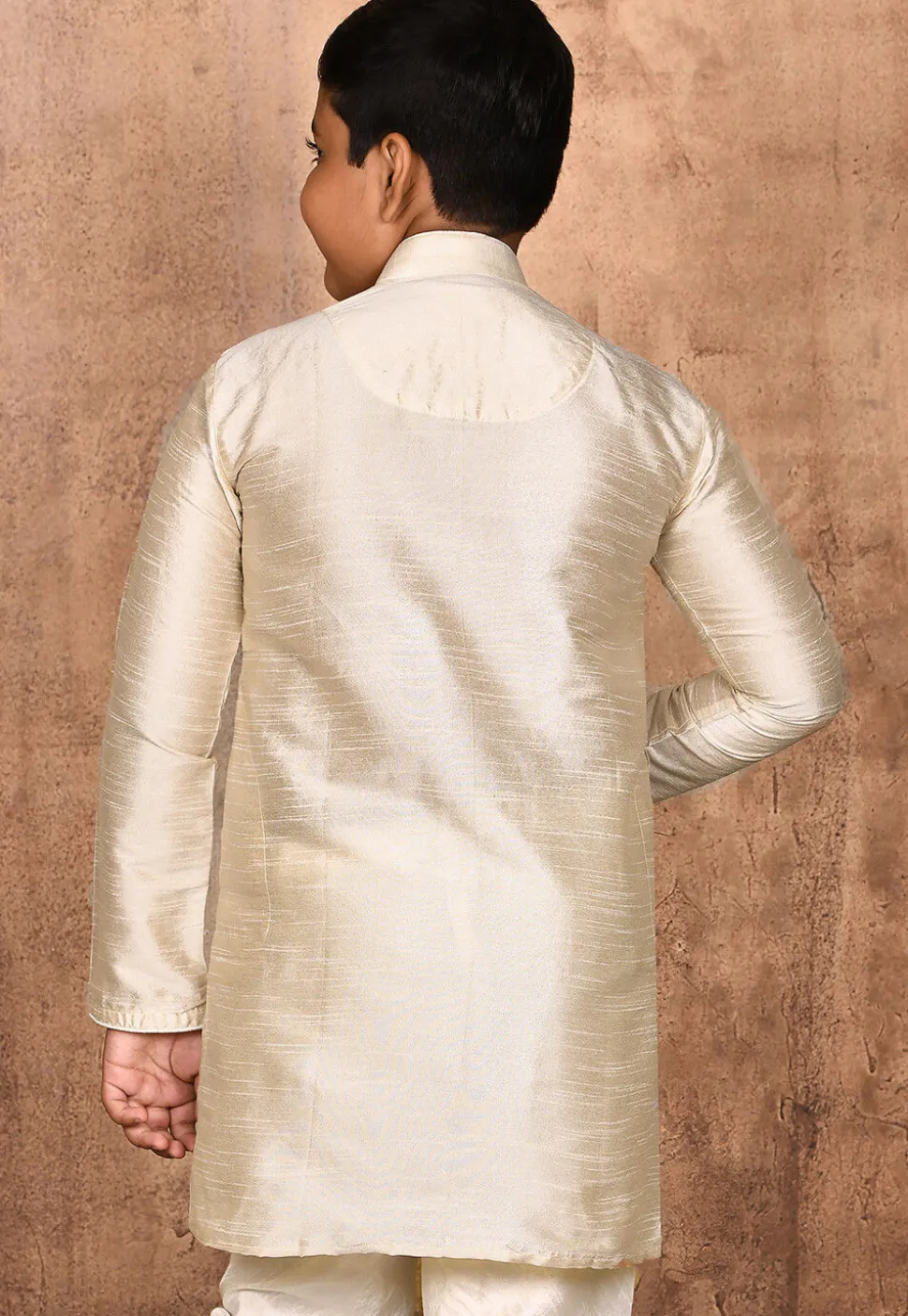 Solid Color Dupion Silk Kurta in Light Beige