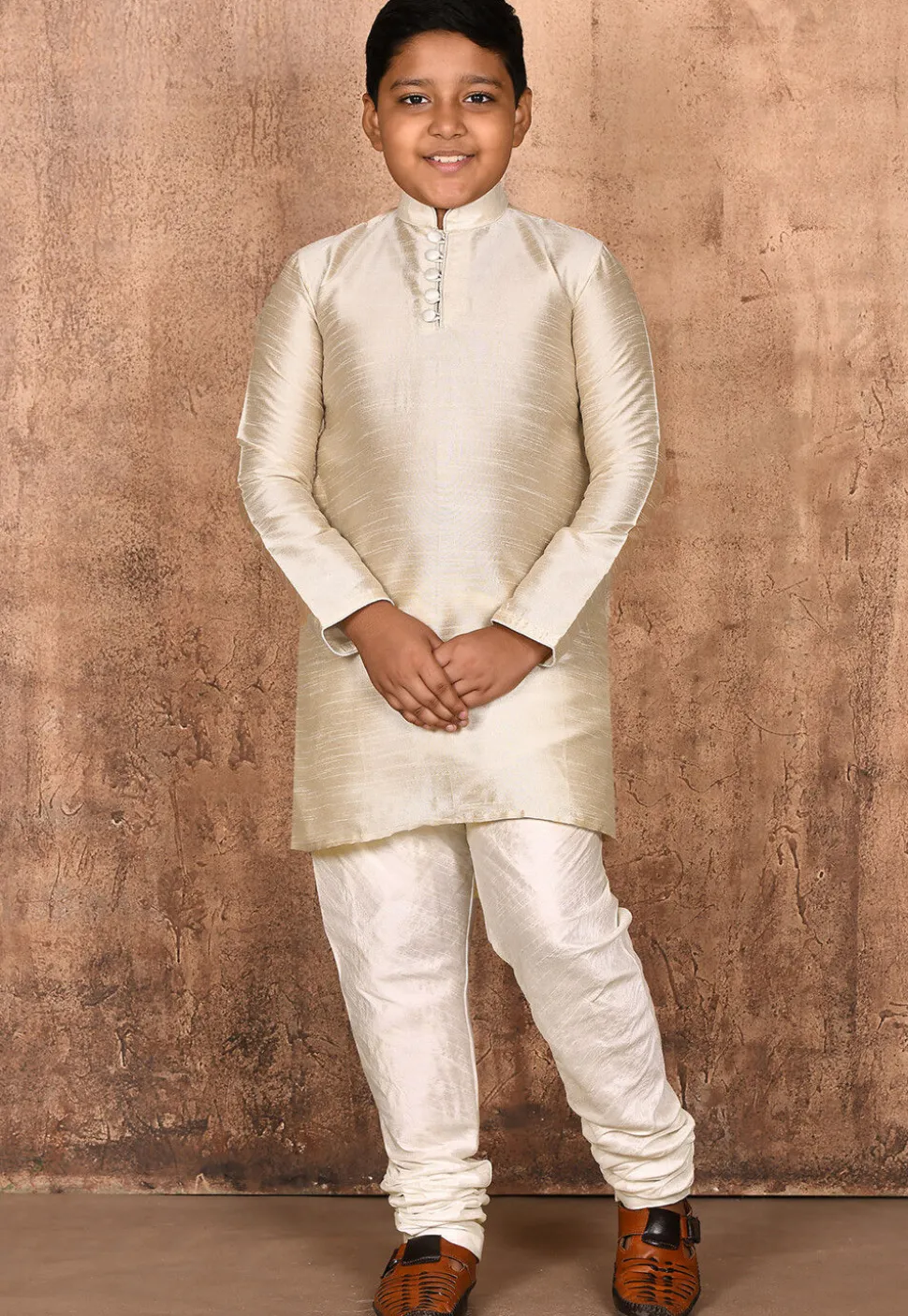 Solid Color Dupion Silk Kurta in Light Beige