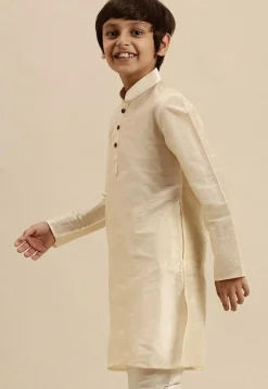 Solid Color Dupion Silk Kurta in Cream