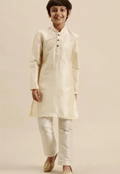Solid Color Dupion Silk Kurta in Cream