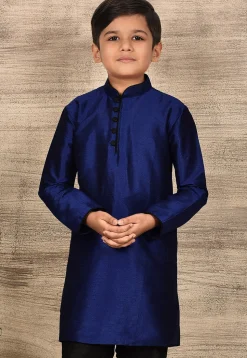 Solid Color Dupion Silk Kurta in Navy Blue