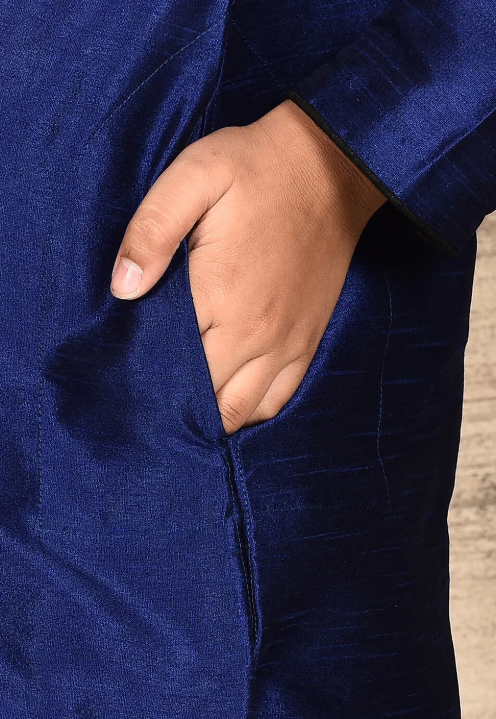 Solid Color Dupion Silk Kurta in Navy Blue