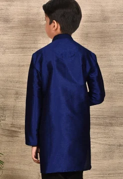 Solid Color Dupion Silk Kurta in Navy Blue