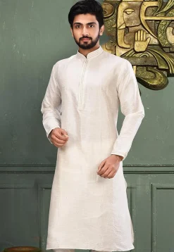 Solid Color Dupion Silk Kurta in Off White