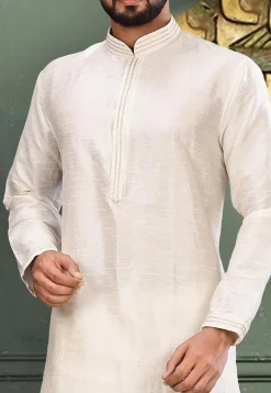 Solid Color Dupion Silk Kurta in Off White