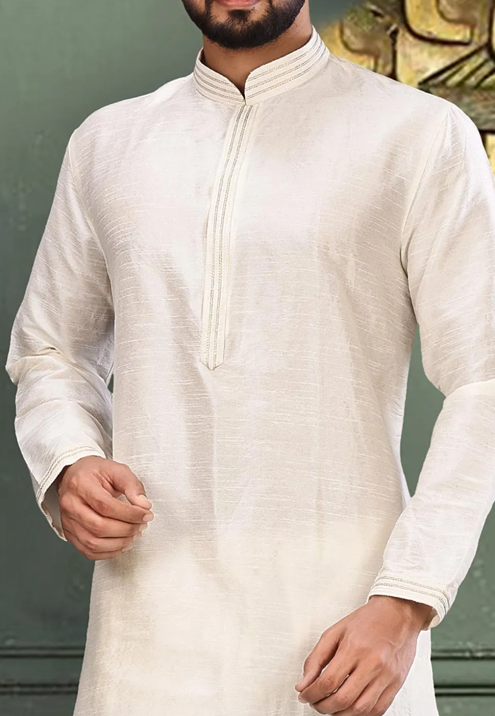 Solid Color Dupion Silk Kurta in Off White