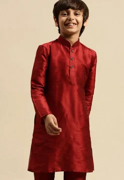 Solid Color Dupion Silk Kurta in Maroon
