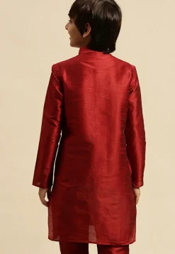 Solid Color Dupion Silk Kurta in Maroon