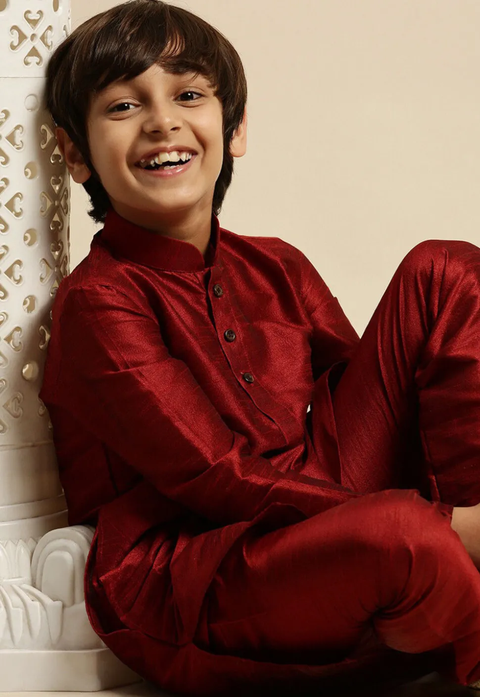 Solid Color Dupion Silk Kurta in Maroon