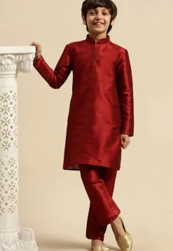 Solid Color Dupion Silk Kurta in Maroon