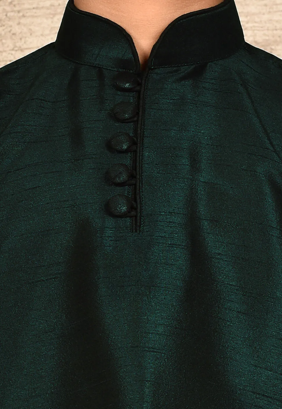 Solid Color Dupion Silk Kurta Set in Dark Green