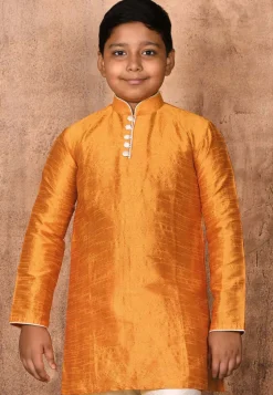 Solid Color Dupion Silk Kurta in Mustard