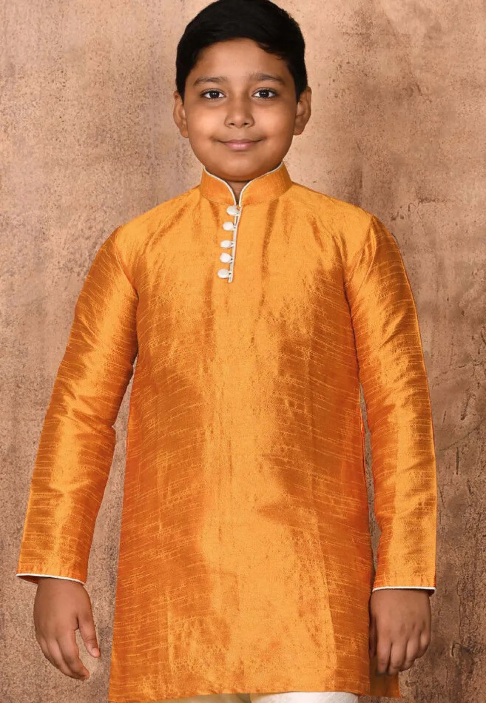 Solid Color Dupion Silk Kurta in Mustard