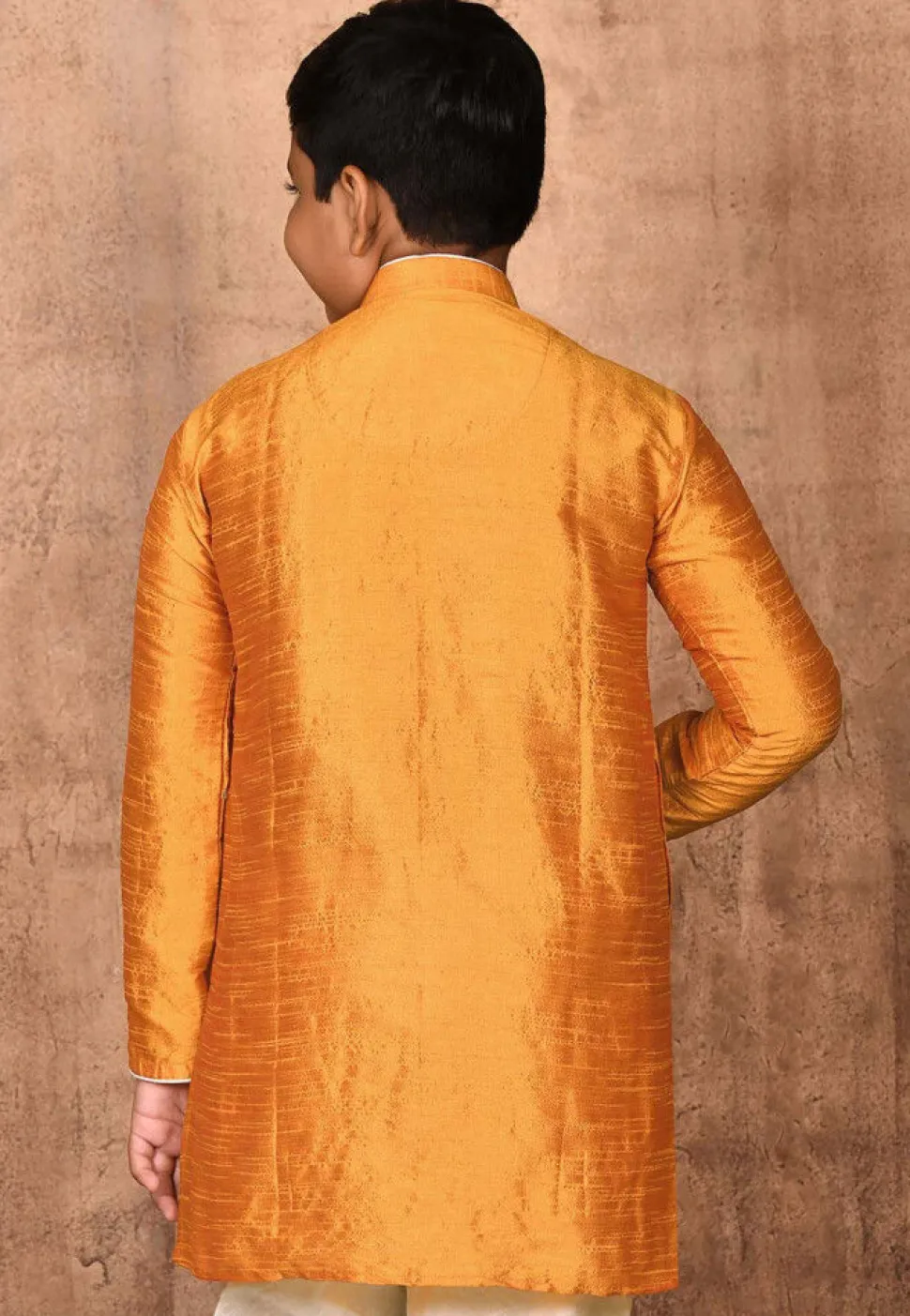 Solid Color Dupion Silk Kurta in Mustard