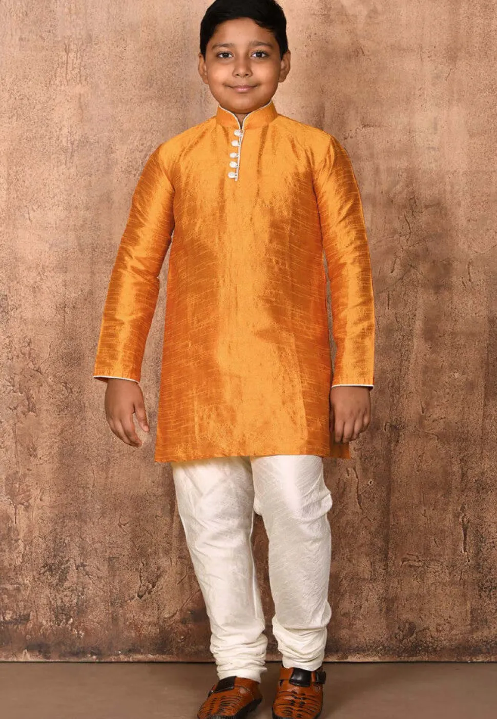 Solid Color Dupion Silk Kurta in Mustard