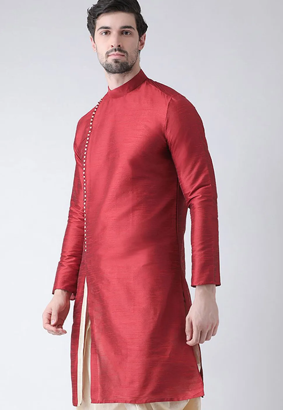 Solid Color Dupion Silk Kurta in Maroon