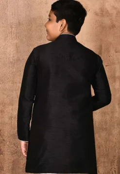 Solid Color Dupion Silk Kurta in Black