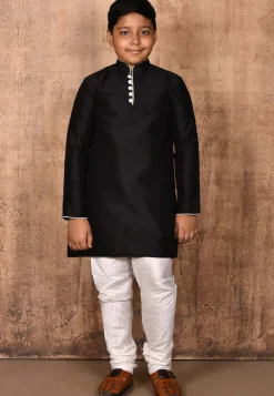 Solid Color Dupion Silk Kurta in Black