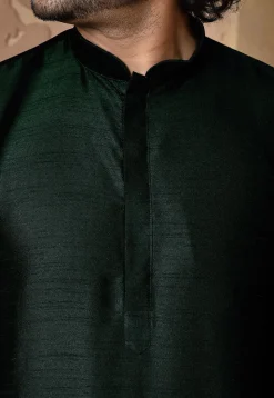 Solid Color Dupion Silk Kurta in Dark Green