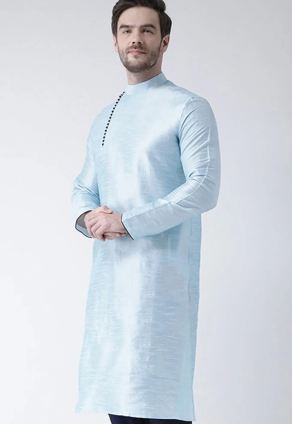 Solid Color Dupion Silk Kurta in Light Blue