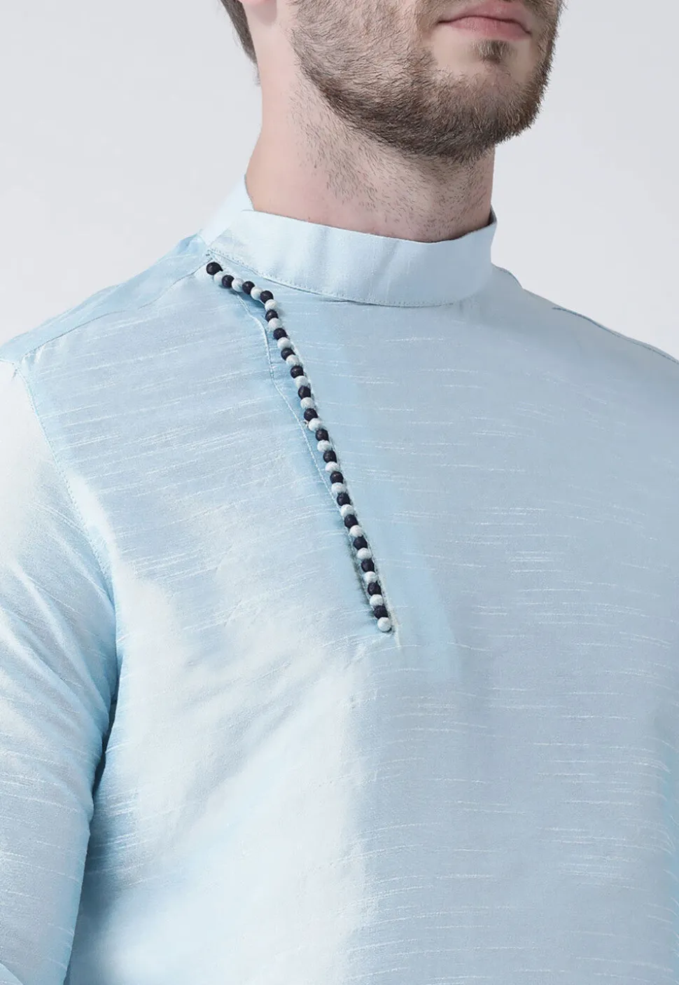 Solid Color Dupion Silk Kurta in Light Blue
