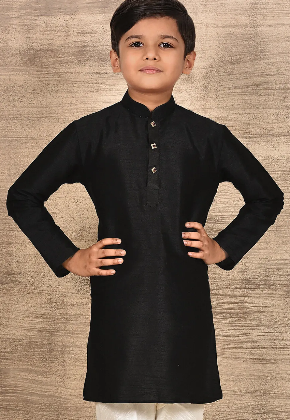 Solid Color Dupion Silk Kurta in Black