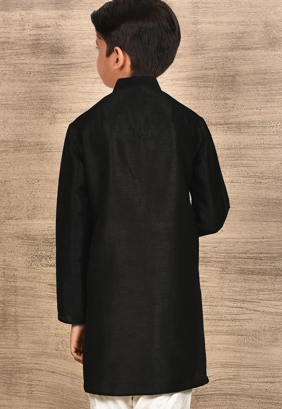 Solid Color Dupion Silk Kurta in Black