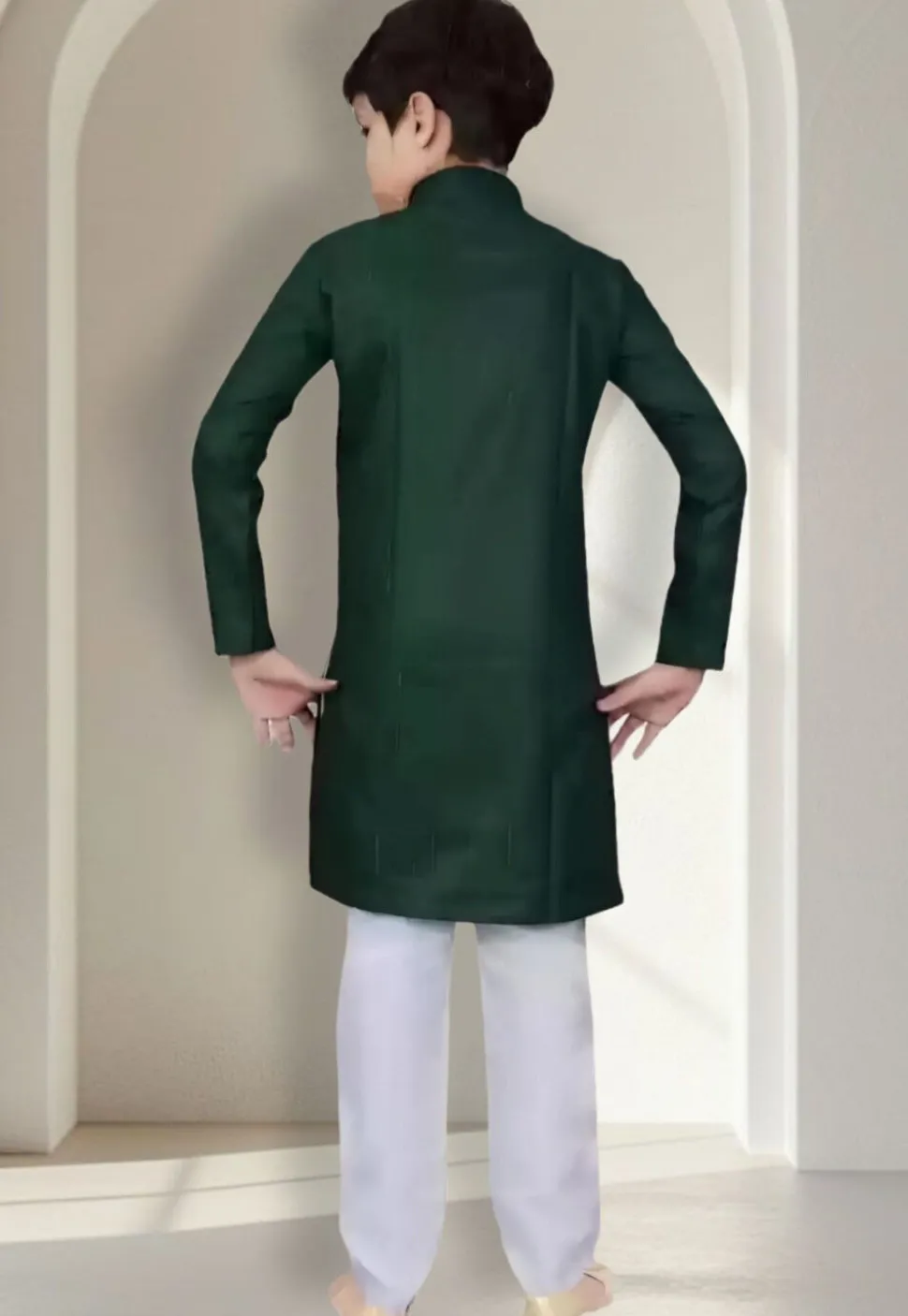 Solid Color Dupion Silk Kurta Set in Dark Green