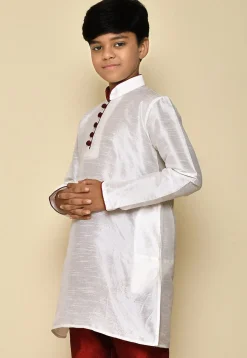 Solid Color Dupion Silk Kurta in White