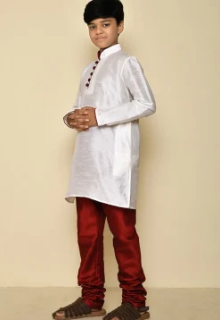 Solid Color Dupion Silk Kurta in White