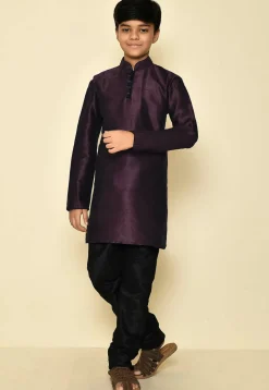 Solid Color Dupion Silk Kurta Set in Wine