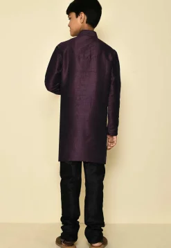 Solid Color Dupion Silk Kurta Set in Wine