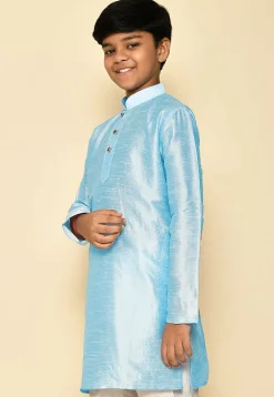 Solid Color Dupion Silk Kurta in Light Blue