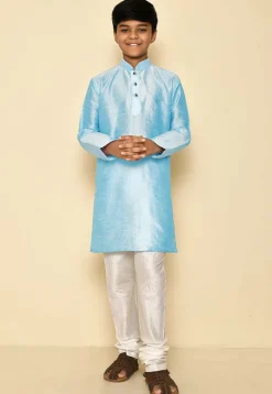 Solid Color Dupion Silk Kurta in Light Blue