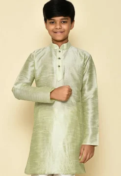 Solid Color Dupion Silk Kurta in Pastel Green