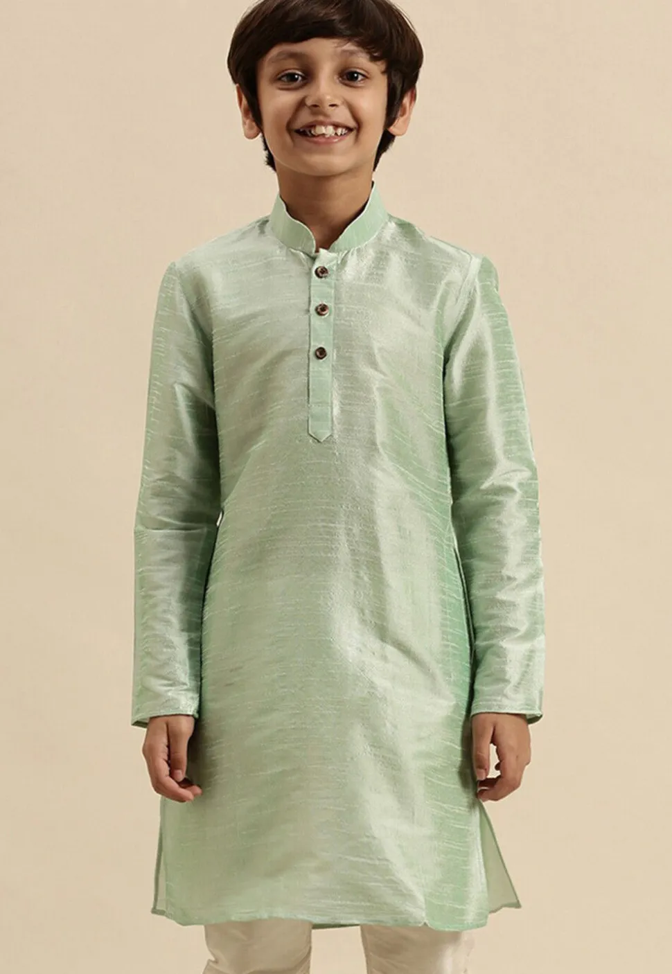 Solid Color Dupion Silk Kurta in Pastel Green