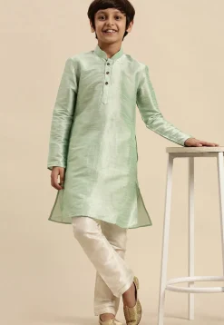 Solid Color Dupion Silk Kurta in Pastel Green