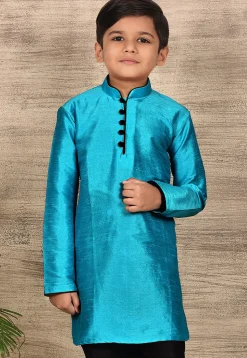Solid Color Dupion Silk Kurta in Blue