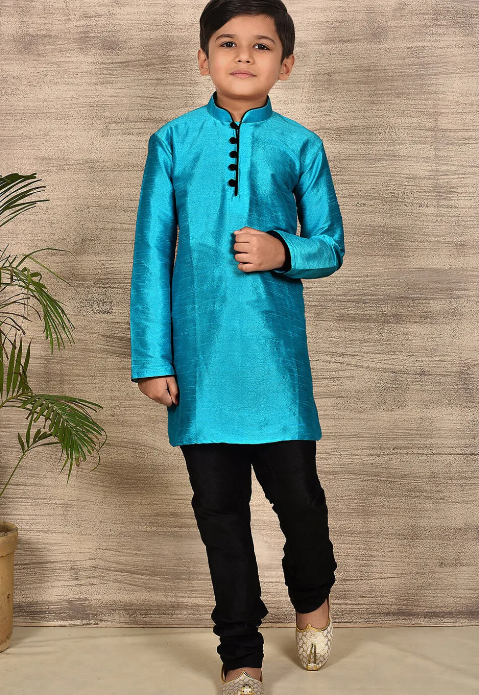 Solid Color Dupion Silk Kurta in Blue