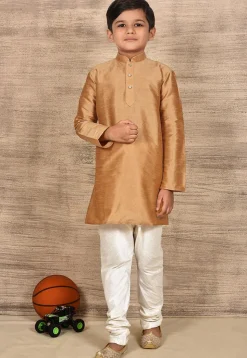Solid Color Dupion Silk Kurta in Beige