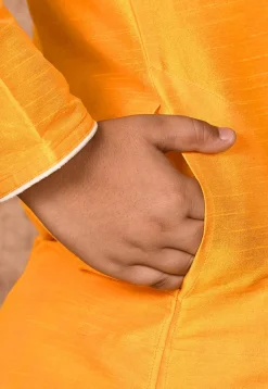 Solid Color Dupion Silk Kurta Set in Mustard