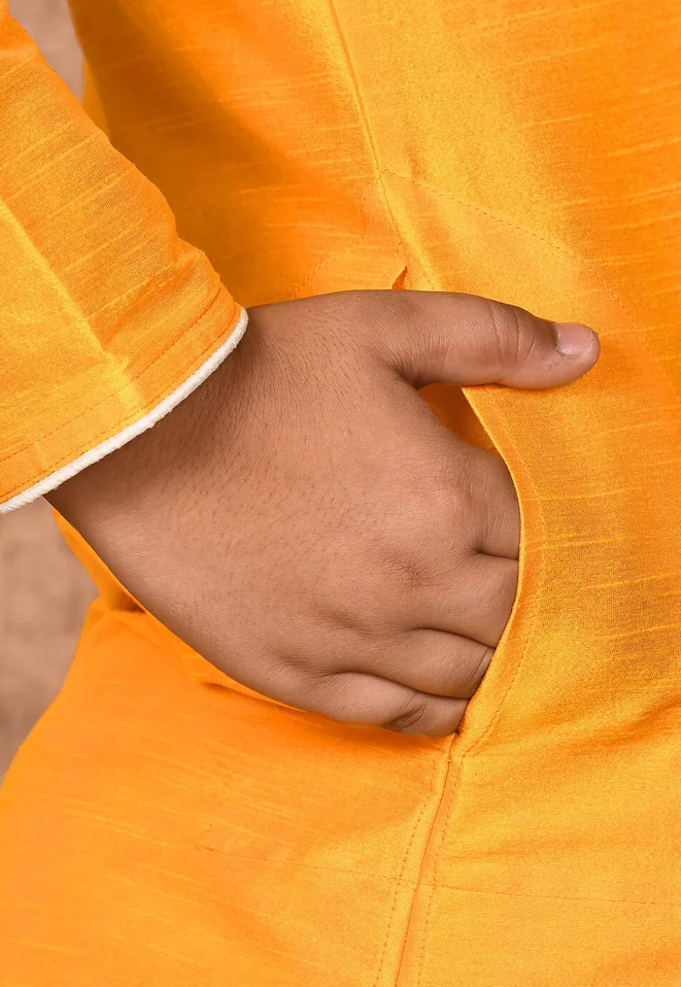 Solid Color Dupion Silk Kurta Set in Mustard