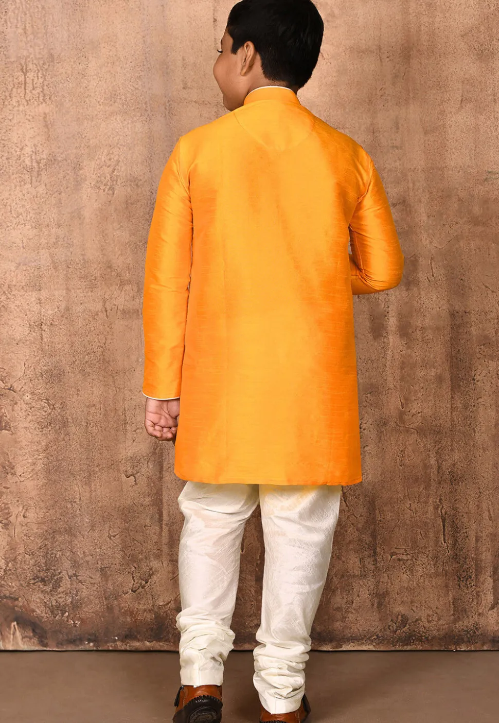 Solid Color Dupion Silk Kurta Set in Mustard