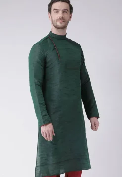 Solid Color Dupion Silk Kurta in Dark Green