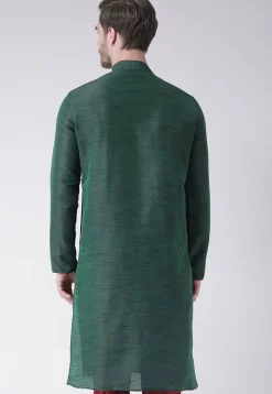 Solid Color Dupion Silk Kurta in Dark Green