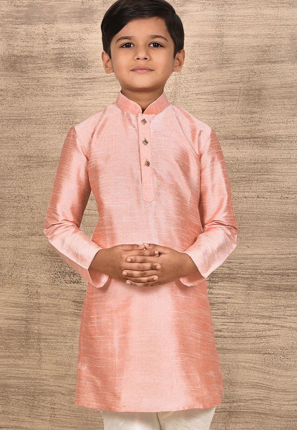 Solid Color Dupion Silk Kurta in Peach