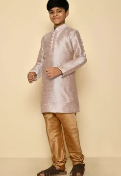 Solid Color Dupion Silk Kurta Set in Pastel Brown