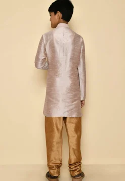 Solid Color Dupion Silk Kurta Set in Pastel Brown
