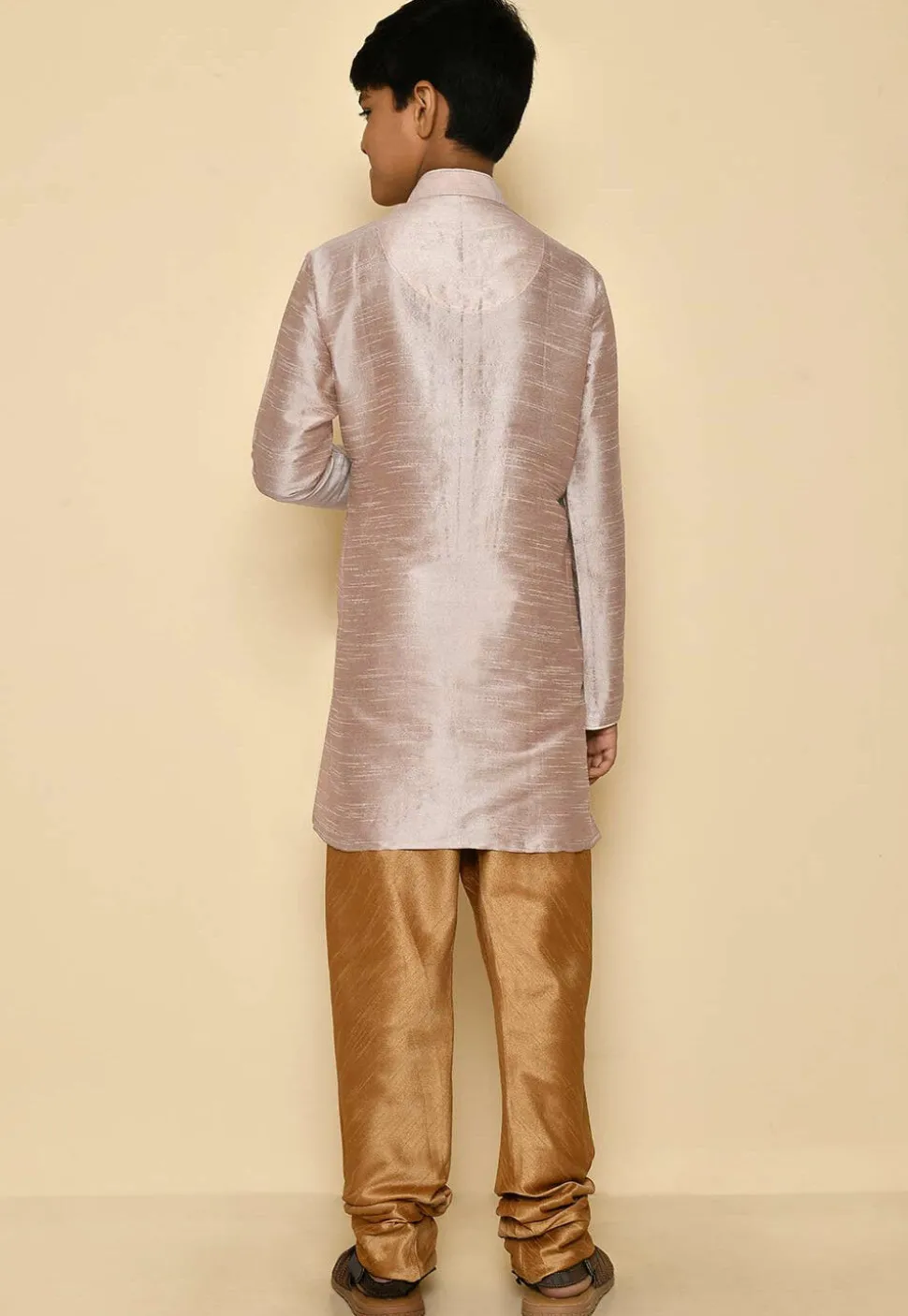 Solid Color Dupion Silk Kurta Set in Pastel Brown